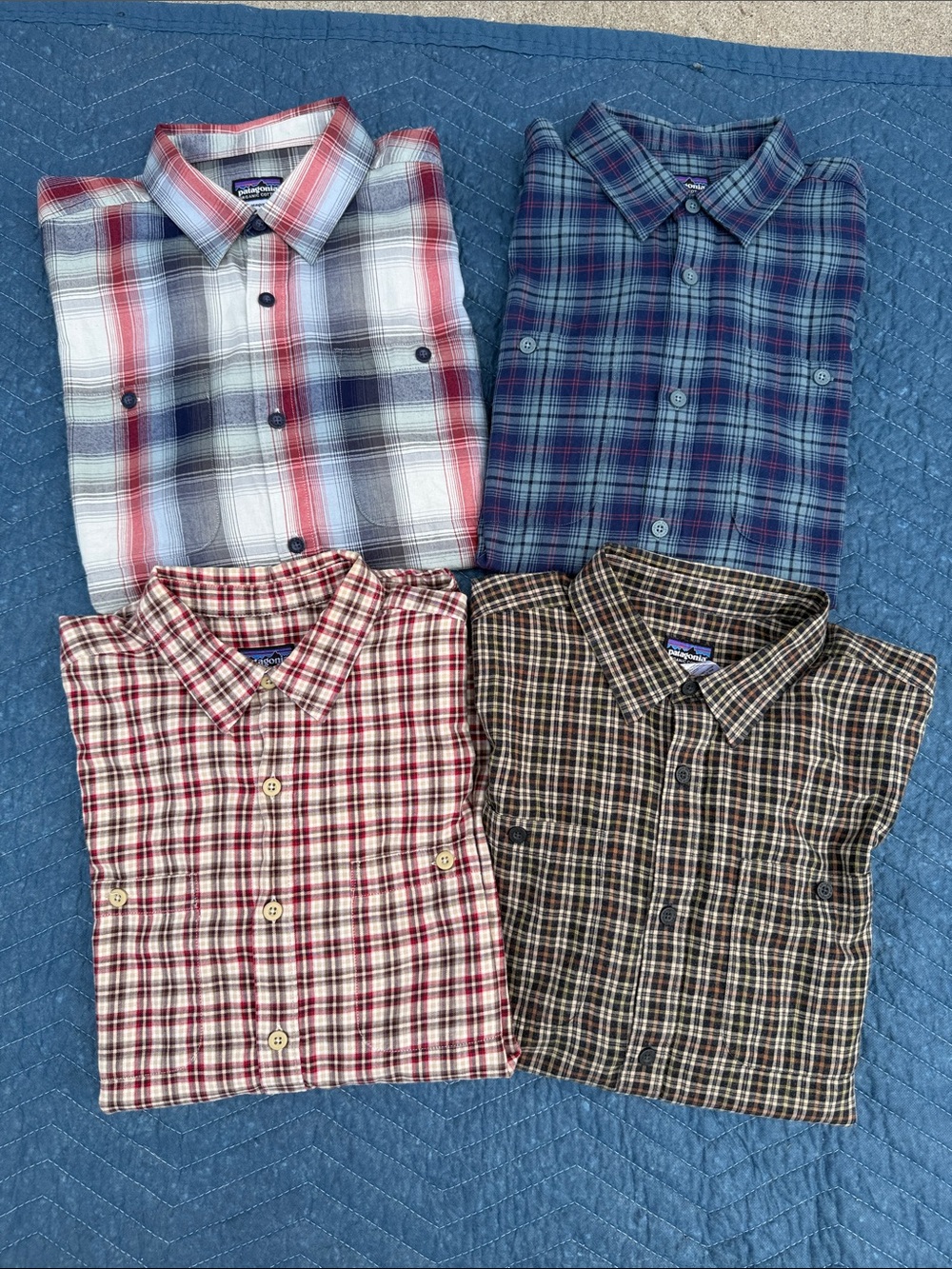 Patagonia Men's Red and White Plaid Button-Down Shirt (paired with Blue Plaid)
